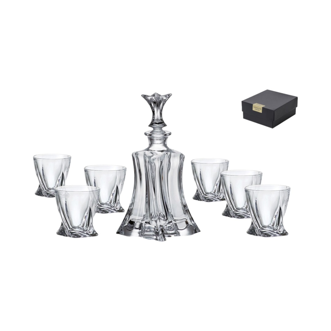 סט דקנטר ו-6 כוסות לוויסקי FLORALE קריסטל בוהמיה