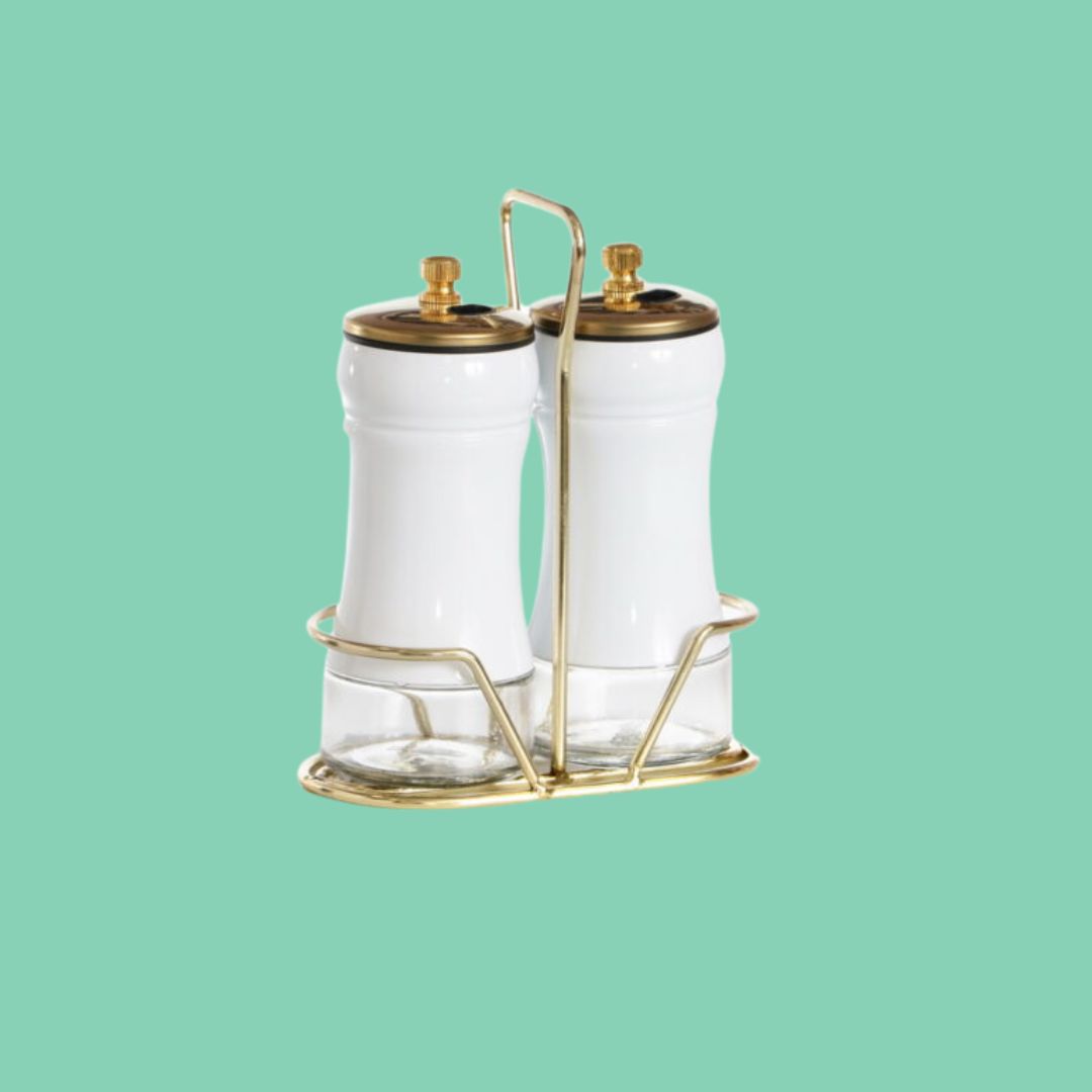 סט מלח פלפל זכוכית לבן/זהב